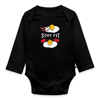 Spiegelei im Fitnessstudio - Baby Bio-Langarm-Body - Schwarz - Vorne