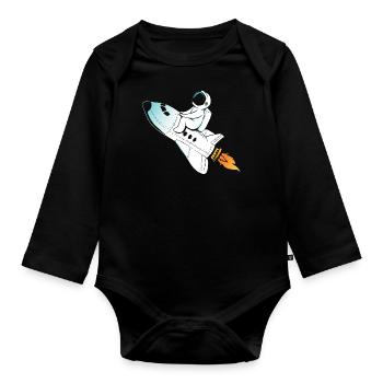 L’astronaute de fusée vers la Lune - Body Bébé bio manches longues - noir - Devant