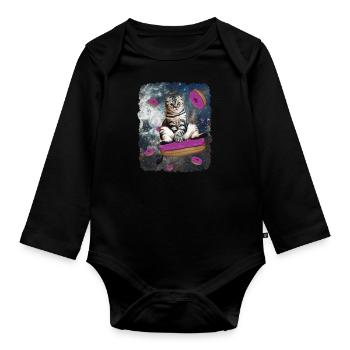 Space cat - Organic Longsleeve Baby Bodysuit - black - Front
