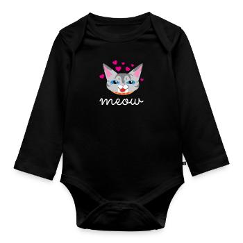 Chat mignon coeur amour chate Meow cadeau - Body Bébé bio manches longues - noir - Devant