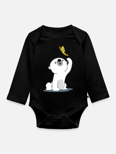 Niedlicher Trickfilm Eisbärbaby Cheerful Madness!! - Baby Bio-Langarm-Body - Schwarz