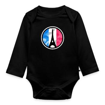 Frankreich France Eiffelturm Nationalfarben - Baby Bio-Langarm-Body - Schwarz - Vorne