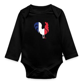 Frankreich France Hahn Nationalfarben Geschenk - Baby Bio-Langarm-Body - Schwarz - Vorne