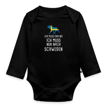 Ich muss nach SCHWEDEN Sverige Elch Geschenk - Baby Bio-Langarm-Body - Schwarz - Vorne