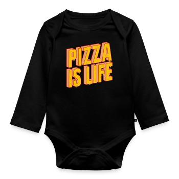 Pizza Is Life - Baby Bio-Langarm-Body - Schwarz - Vorne
