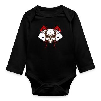 Skull Gambler Texas Hold'em Casino Skull Poker - Organic Longsleeve Baby Bodysuit - black - Front