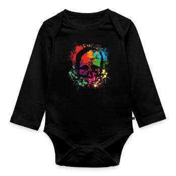 Skull - Totenkopf - Farbkleckse - Baby Bio-Langarm-Body - Schwarz - Vorne
