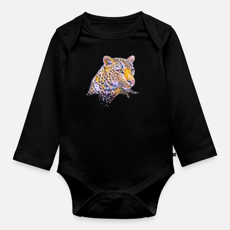 léopard - Body Bébé bio manches longues - noir