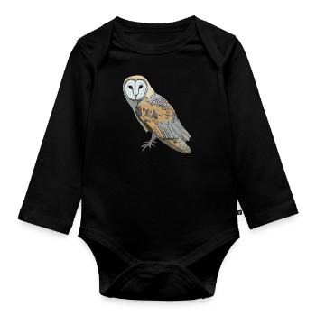 Eule - Schleiereule - Baby Bio-Langarm-Body - Schwarz - Vorne