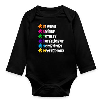 Autism Awareness - Organic Longsleeve Baby Bodysuit - black - Front