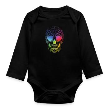 Totenkopf im Regenbogen Style - Baby Bio-Langarm-Body - Schwarz - Vorne