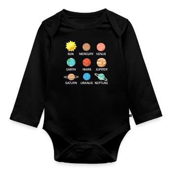 Solar system planets outer space science - Organic Longsleeve Baby Bodysuit - black - Front