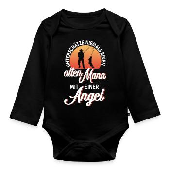 alter Mann Angel lustiger Spruch Angeln Rente - Baby Bio-Langarm-Body - Schwarz - Vorne