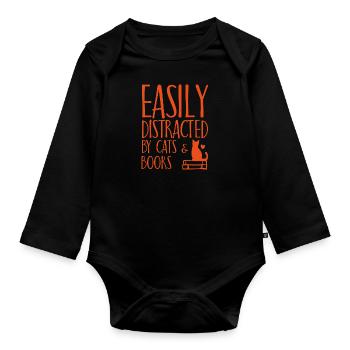 Read book cats silhouette saying gift - Organic Longsleeve Baby Bodysuit - black - Front