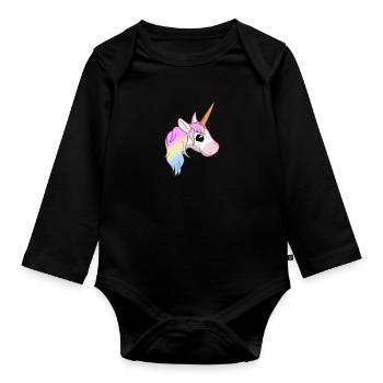 Licorne licornes licorne mignon - Body Bébé bio manches longues - noir - Devant