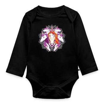 Unicorn Power Mandala - Organic Longsleeve Baby Bodysuit - black - Front