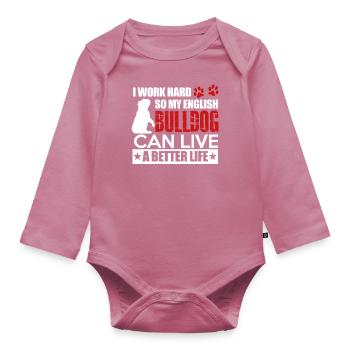 English Bulldog - Organic Longsleeve Baby Bodysuit - mauve - Front