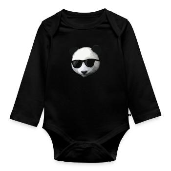 Panda panda bear animal cool sunglasses - Organic Longsleeve Baby Bodysuit - black - Front