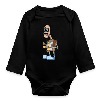Robot - Organic Longsleeve Baby Bodysuit - black - Front