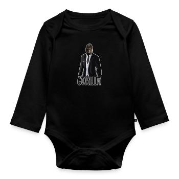 Gorilla Affe Affen Anzug Gentleman Tier - Baby Bio-Langarm-Body - Schwarz - Vorne