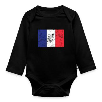 Vintage France flag - Organic Longsleeve Baby Bodysuit - black - Front