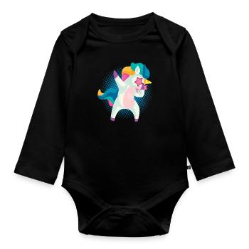 Dabbing Einhorn Dabben Dab Tanzen Lustig Geschenk - Baby Bio-Langarm-Body - Schwarz - Vorne