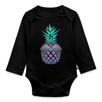 cool pineapple - Organic Longsleeve Baby Bodysuit - black - Front
