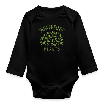 Powered by Plants Vegan Gift - Organic Longsleeve Baby Bodysuit - black - Front