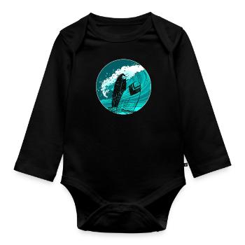 Surfboard surfing surfer wave - Organic Longsleeve Baby Bodysuit - black - Front