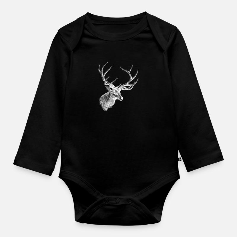 Deer - deer antler - Organic Longsleeve Baby Bodysuit - black
