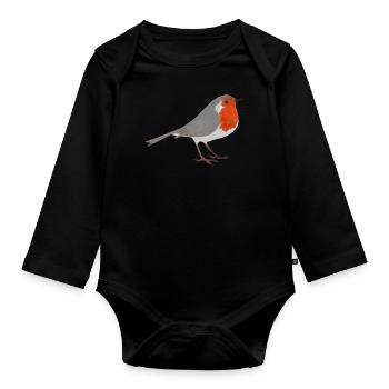 Bird robin - Organic Longsleeve Baby Bodysuit - black - Front