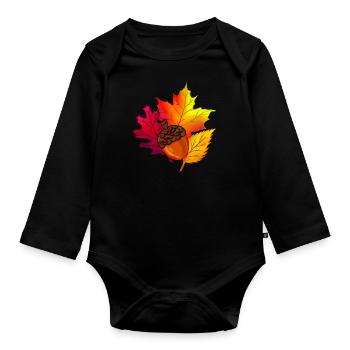 Fall foliage leaves forest acorn - Organic Longsleeve Baby Bodysuit - black - Front