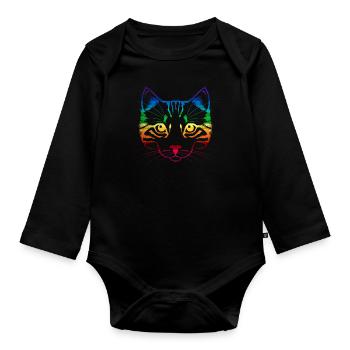 Chat arc-en-ciel LGBT - Body Bébé bio manches longues - noir - Devant