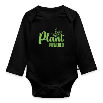 Plant Powered Vegan Gift - Organic Longsleeve Baby Bodysuit - black - Front
