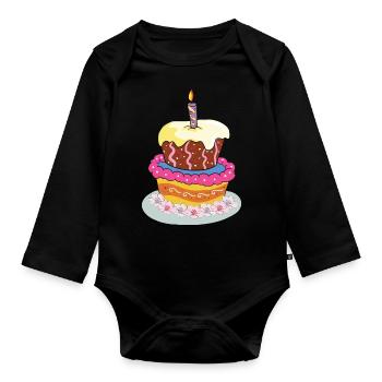 Torte Geburtstag Geburtstagstorte Kuchen - Baby Bio-Langarm-Body - Schwarz - Vorne