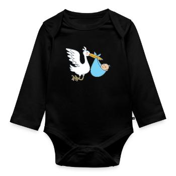 Hebamme Baby Storch | Hebammen Beruf Geschenkideen - Baby Bio-Langarm-Body - Schwarz - Vorne