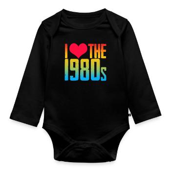 80s I love 80s music - Organic Longsleeve Baby Bodysuit - black - Front