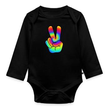Hippie Peace Victorie sign peace sign - Organic Longsleeve Baby Bodysuit - black - Front