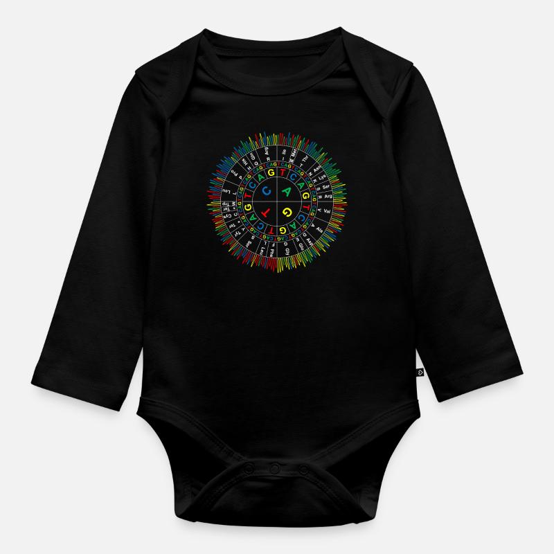 Sanger Codon Circle (dark background) - Organic Longsleeve Baby Bodysuit - black