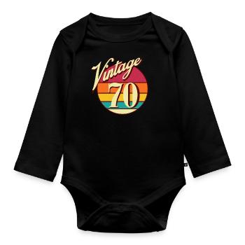Vintage 70s Music Retro - Organic Longsleeve Baby Bodysuit - black - Front