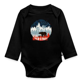 Wild & Free (Bear) 02 - Organic Longsleeve Baby Bodysuit - black - Front
