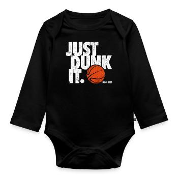 SPRUCH DE BASKETBALL, JUSTE JUSQU'IL UTILISÉ LOOK - Body Bébé bio manches longues - noir - Devant