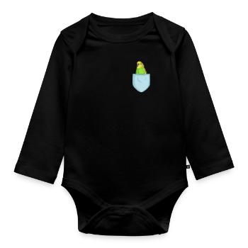 Perruche poitrine poche mignon oiseau animal de compagnie - Body Bébé bio manches longues - noir - Devant