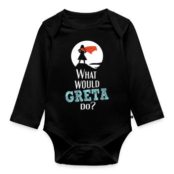 What would Greta do? - White Superhero Edition - Organic Longsleeve Baby Bodysuit - black - Front