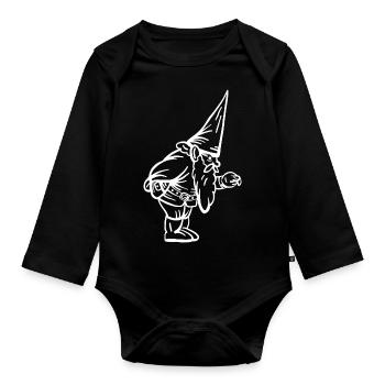 Garden gnome gnome dwarf troll drawing - Organic Longsleeve Baby Bodysuit - black - Front