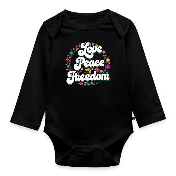 Hippie outfit | Love Peace Freedom Gifts - Organic Longsleeve Baby Bodysuit - black - Front