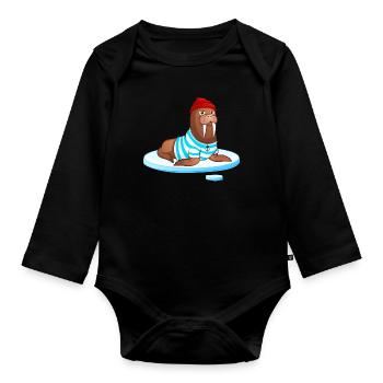 Hipster Walrus | ⚓ Nordique | hanséatique - Body Bébé bio manches longues - noir - Devant
