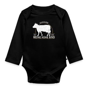 Landwirt Landwirtin Bauer Bäuerin Kuh Kühe Spruch - Baby Bio-Langarm-Body - Schwarz - Vorne