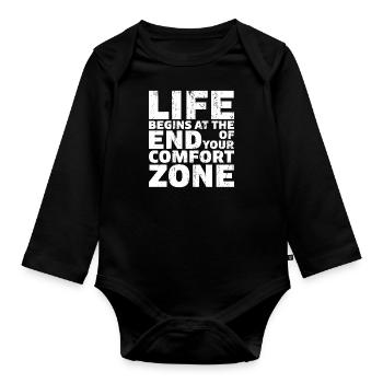 La vie commence à la fin de votre zone de confort - Body Bébé bio manches longues - noir - Devant