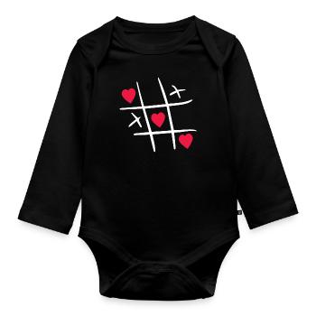 Tic-Tac-Toe Saint Valentin cadeau Saint Valentin - Body Bébé bio manches longues - noir - Devant